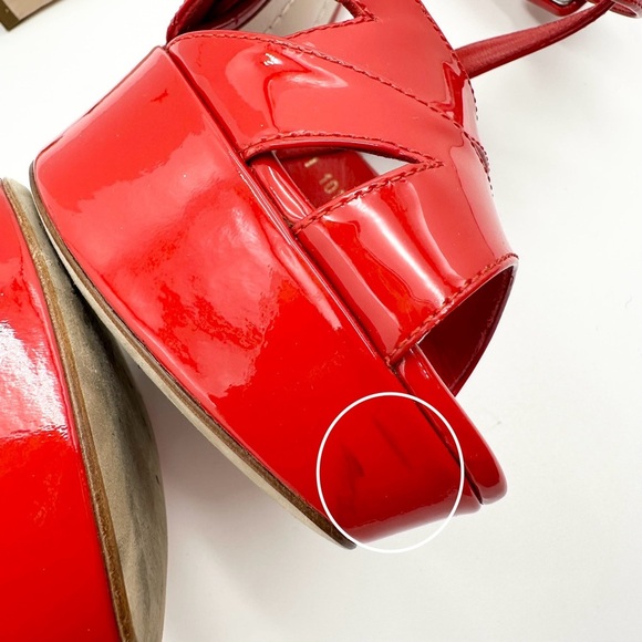 Dior Metal Cannage Strappy Peep Toe Heels Red Patent Leather - Picture 8 of 16